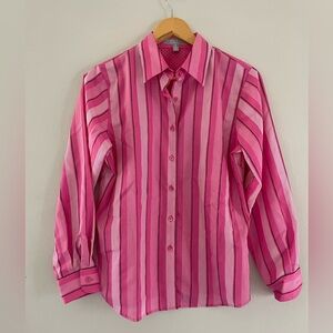 Foxcroft Pink Striped Long Sleeve Button Down Shirt
